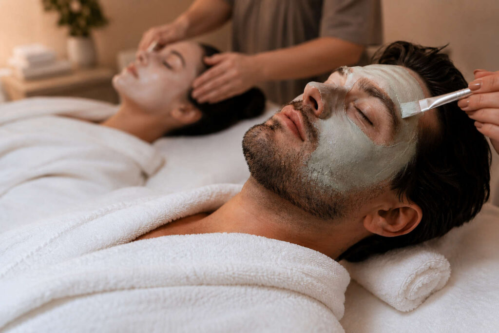 A couple getting a facial.
