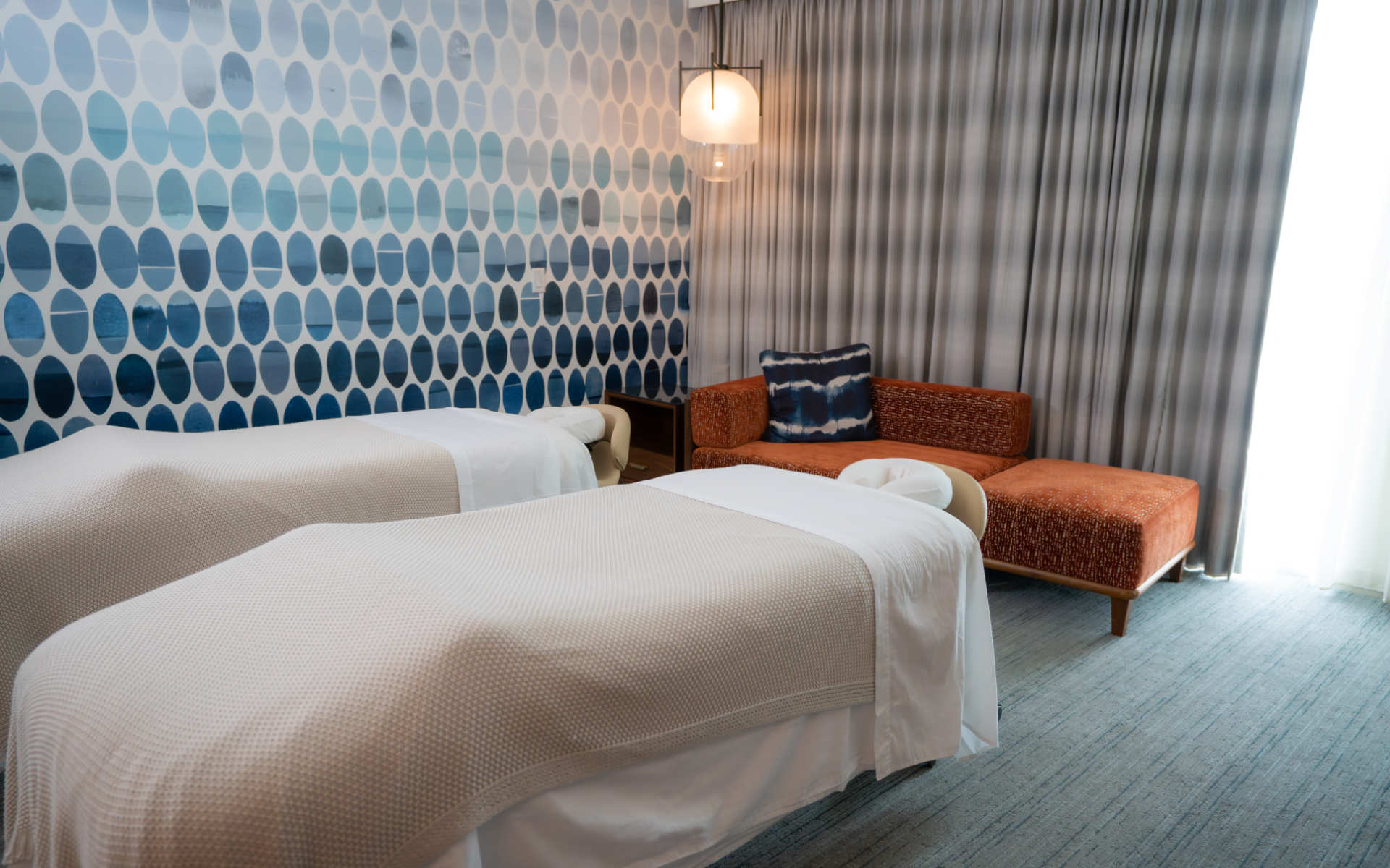 Massage tables in the spa room at The Ameswell Hotel.